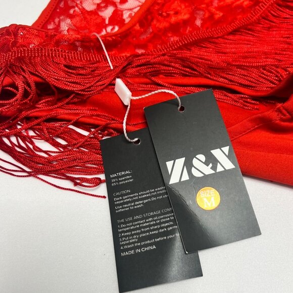 Z&X Red Latin Dance Dress With Fringe Lace Dress Size M - Picture 8 of 15